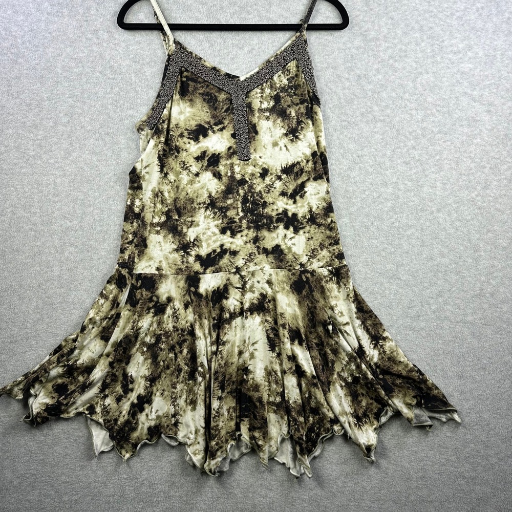 Ruff Hewn GREY Beaded Tie Dye Dress Medium M Boho Fairy Grunge Handkerchief Hem